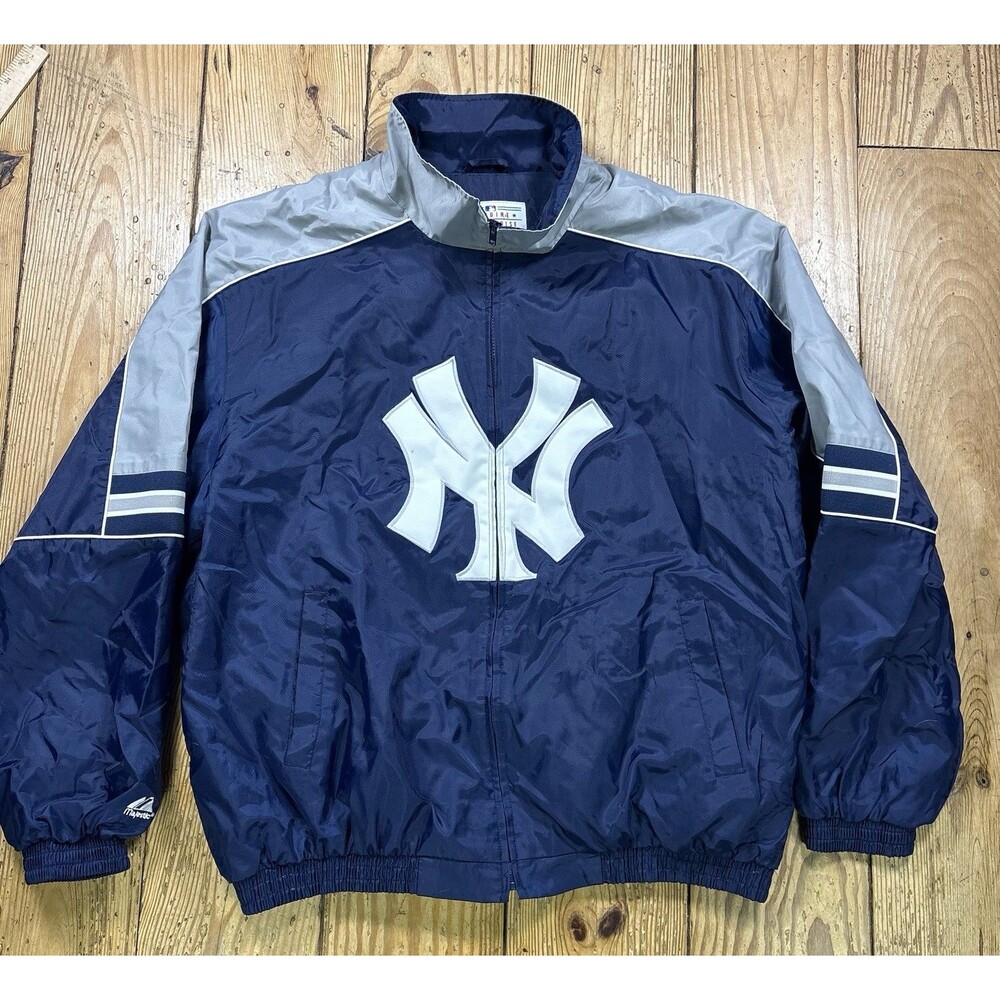 New York Yankees Jacket Mens XXL Blue MLB Majestic Full Zip Windbreaker Big Logo